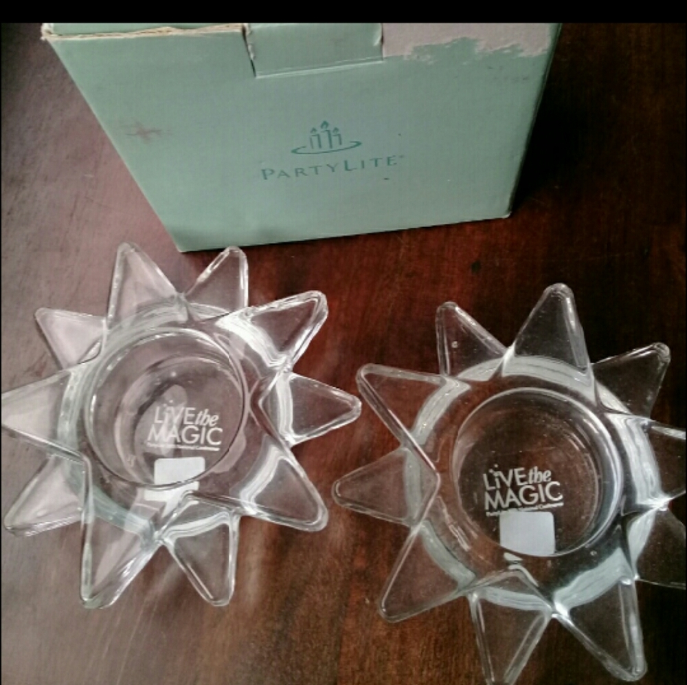 Partylite 2005 Convention Crystal Flaming Star Twilight Tealight Holder Pair